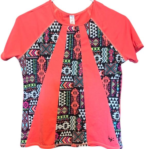 JUSTICE Neon Orange Geometric Short Sleeve Rash Guard Swim Top 12/14 PLUS - Picture 6 of 6